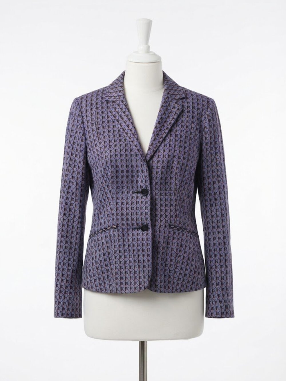 Zilch Amsterdam Cotton Blazer Jacket Blue Geometric Print Polka Dot Lined WomenM